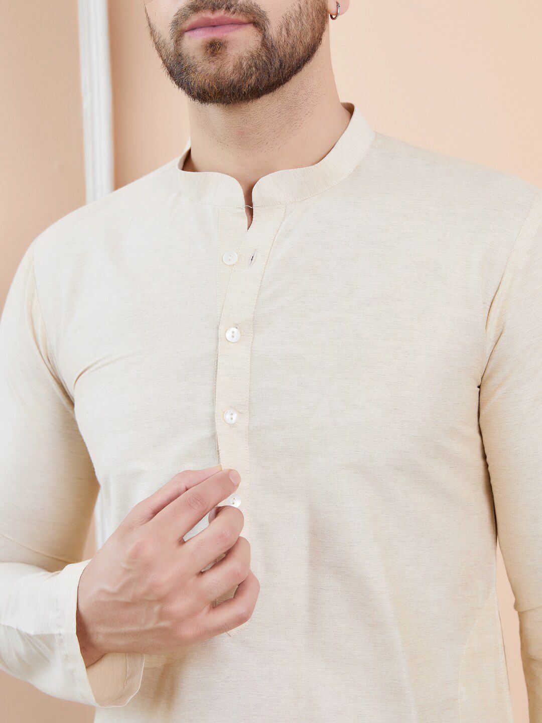 See Designs Mandarin Collar Long Sleeves Cotton Thread Work Kurta