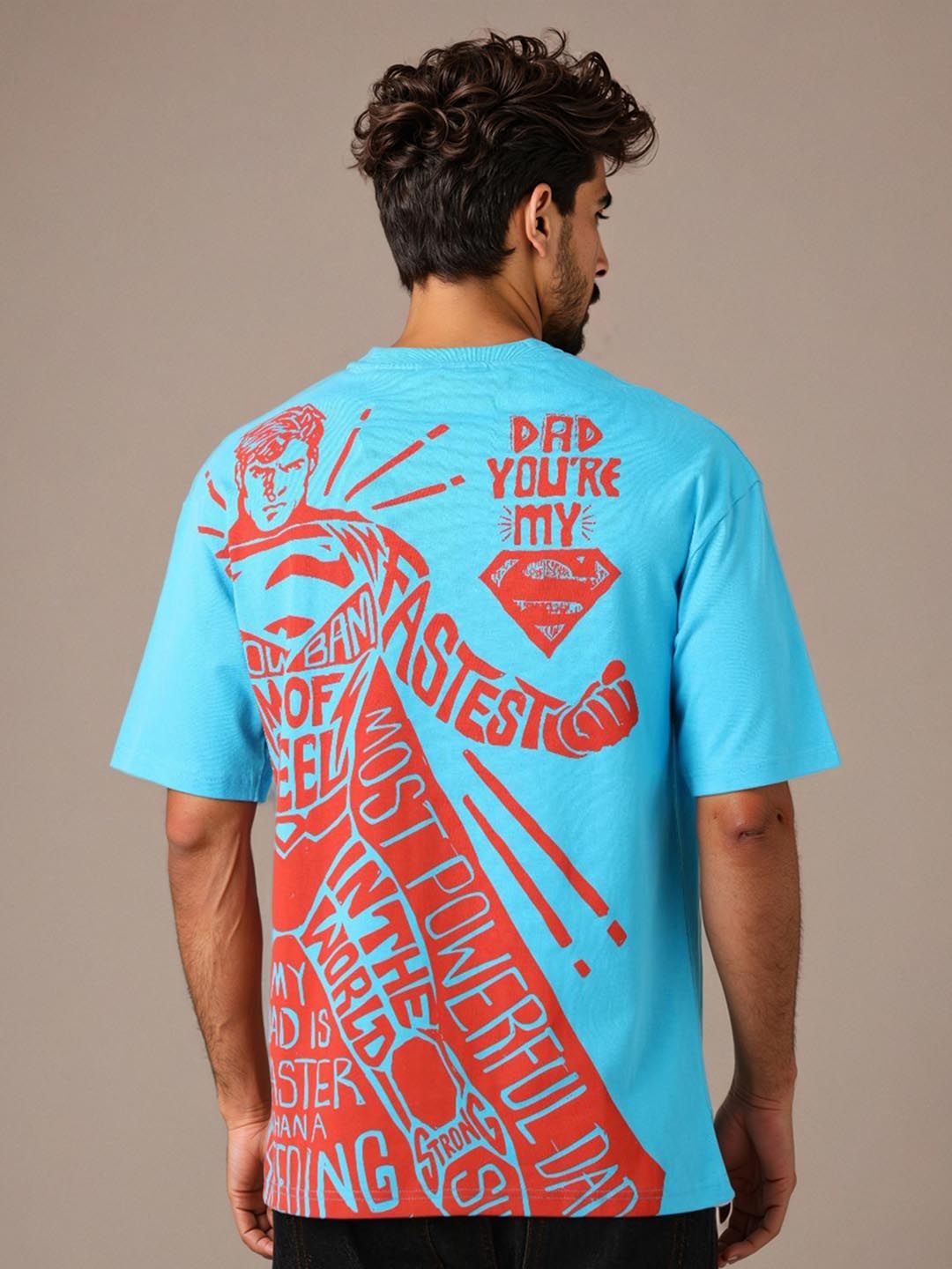 The Indian Garage Co Men Superman Typography Printed Round Neck Cotton Oversized T-shirt