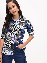 DressBerry Contrast Aesthetic Floral And Geometric Print Shirt