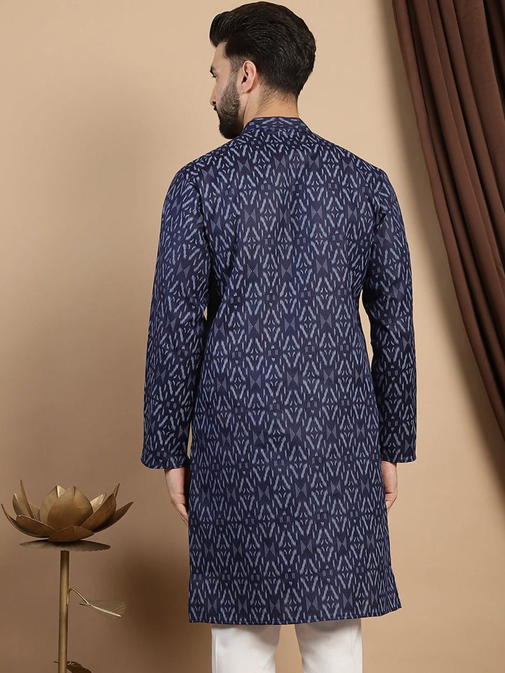 Anouk Abstrak Kolar Mandarin Bercetak Kapas Tulen Kurta Lurus