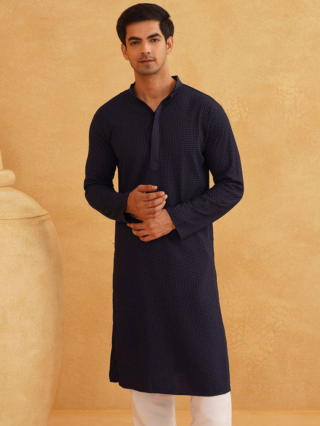 SOJANYA Geometric Embroidered Regular Pure Cotton Straight Kurta With Churidar