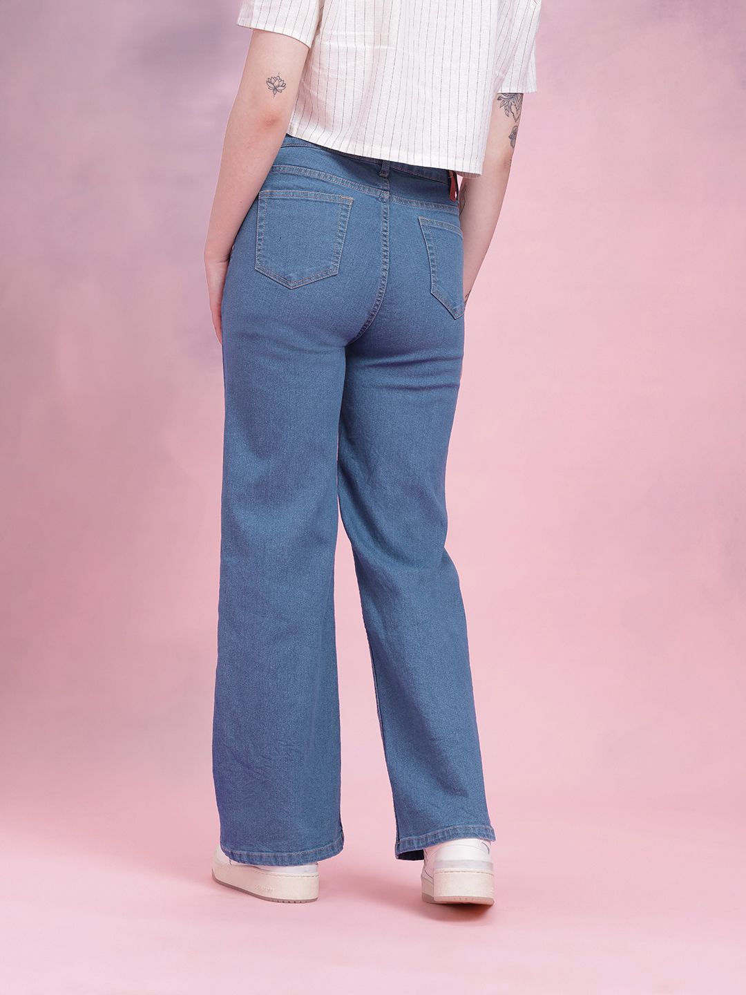DressBerry Women Mid-Rise Wide Leg Stretchable Jeans