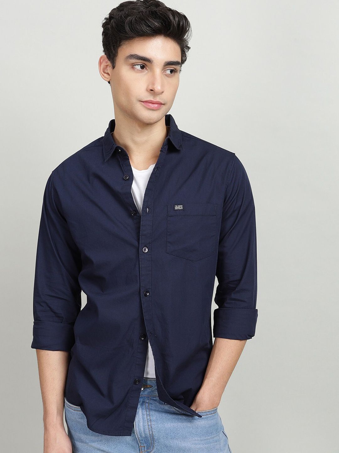 The Indian Garage Co Men Navy Blue Solid Casual Shirt