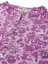 Anouk Women Purple & White Pure Cotton Ethnic Motifs Printed Kurta