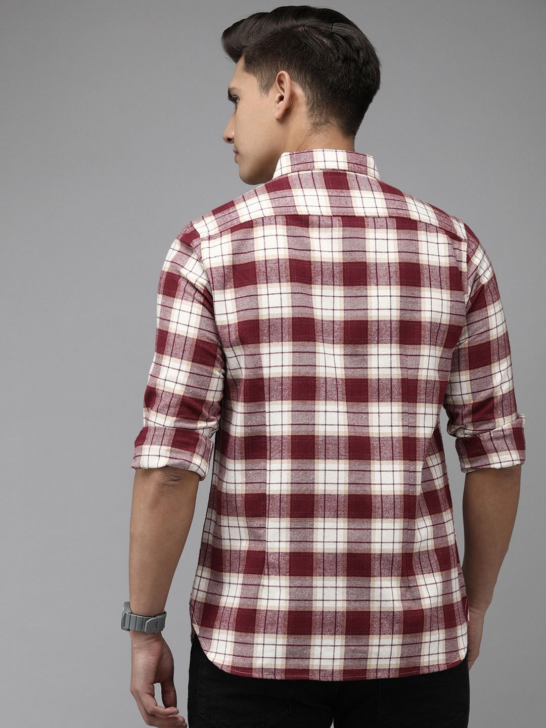 THE BEAR HOUSE Men Flannel Cotton Button-Down Slim Fit Tartan Checks Casual Shirt
