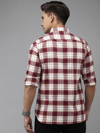 THE BEAR HOUSE Men Flannel Cotton Button-Down Slim Fit Tartan Checks Casual Shirt
