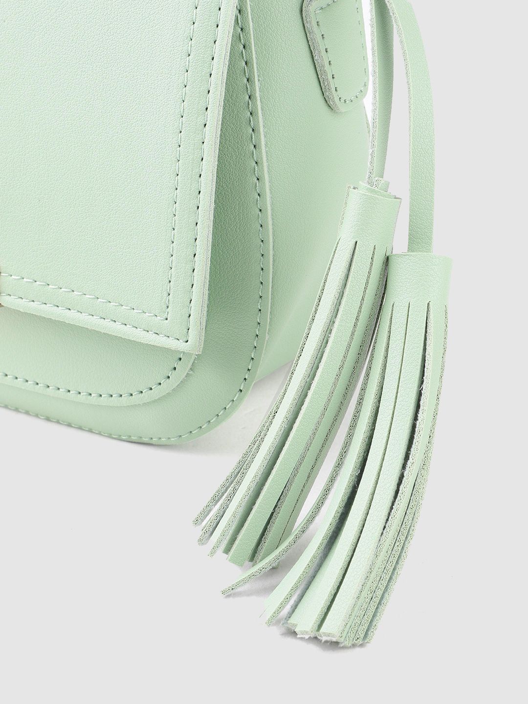 Lino Perros Women Green Solid Sling Bag with Tasselled Detail