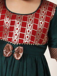 VASTRAMAY Infant Girls Self Design Bow Fit & Flare Ethnic Dress
