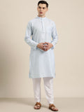SOJANYA Men Blue & White Pure Cotton Striped Kurta