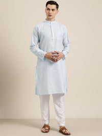 SOJANYA Men Blue & White Pure Cotton Striped Kurta