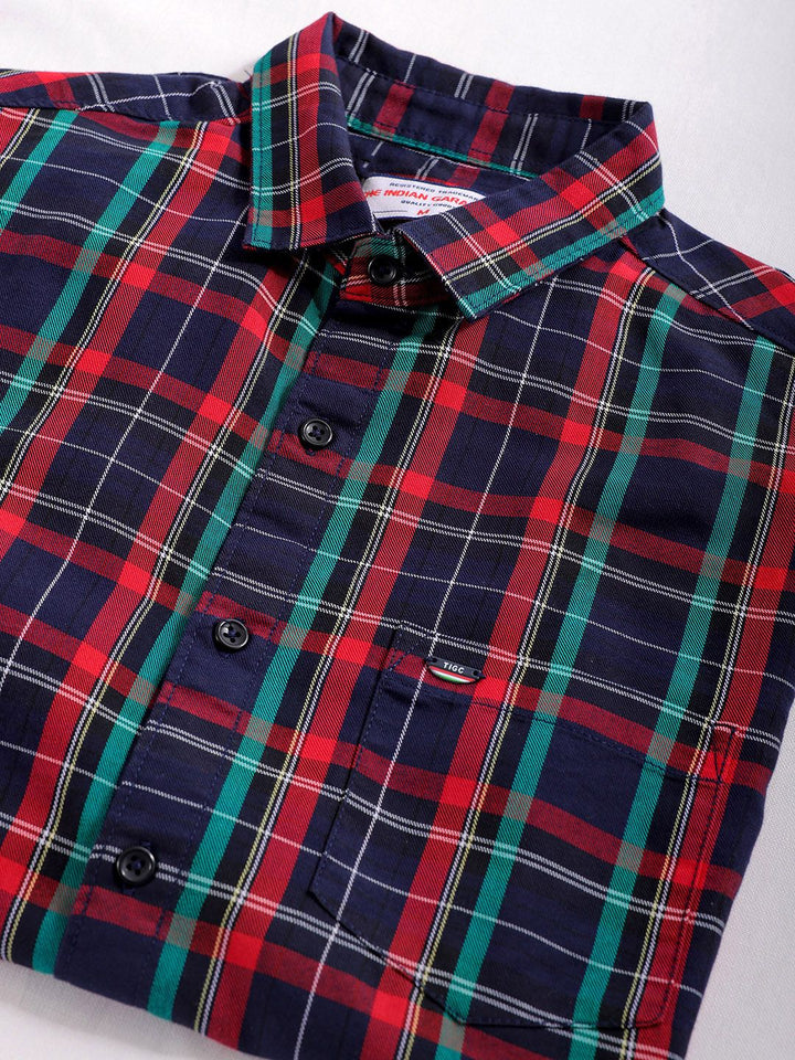 The Indian Garage Co Men Spread Collar Tartan Checked Cotton Slim Fit Casual Shirt