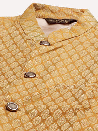 SOJANYA Men Green & Mustard Yellow Ethnic Motifs Kurta with Churidar & Nehru Jacket