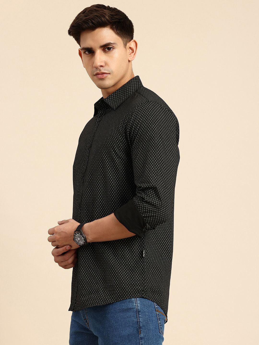 Being Human Spread Collar Micro Ditsy Printed Cotton Slim Fit Casual