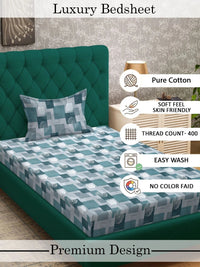 Myntra Elegant Homes Green & Grey Geometric 400 TC Single Cadar dengan 1 Sarung Bantal