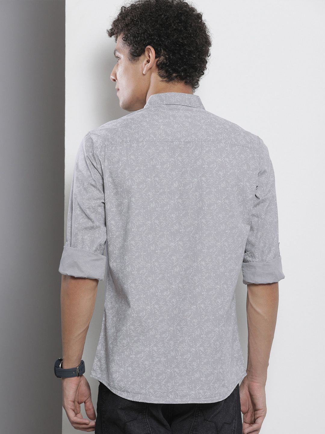 The Indian Garage Co Men Grey Printed Pure Cotton Casual Shirt