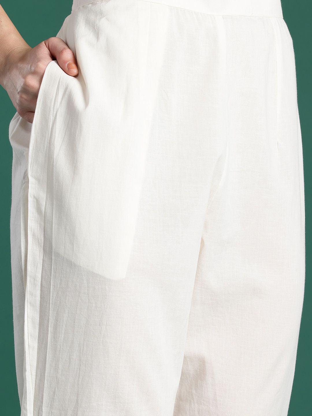 Indo Era Floral Printed Beads and Stones Linen Kurta with Trousers & With Dupatta
