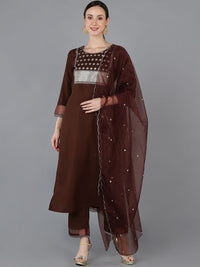 KALINI Ethnic Motifs Yoke Design Regular Sequinned Kurta With Trousers & Dupatta