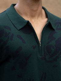 Powerlook Men Abstract Printed Polo Collar Cotton T-shirt