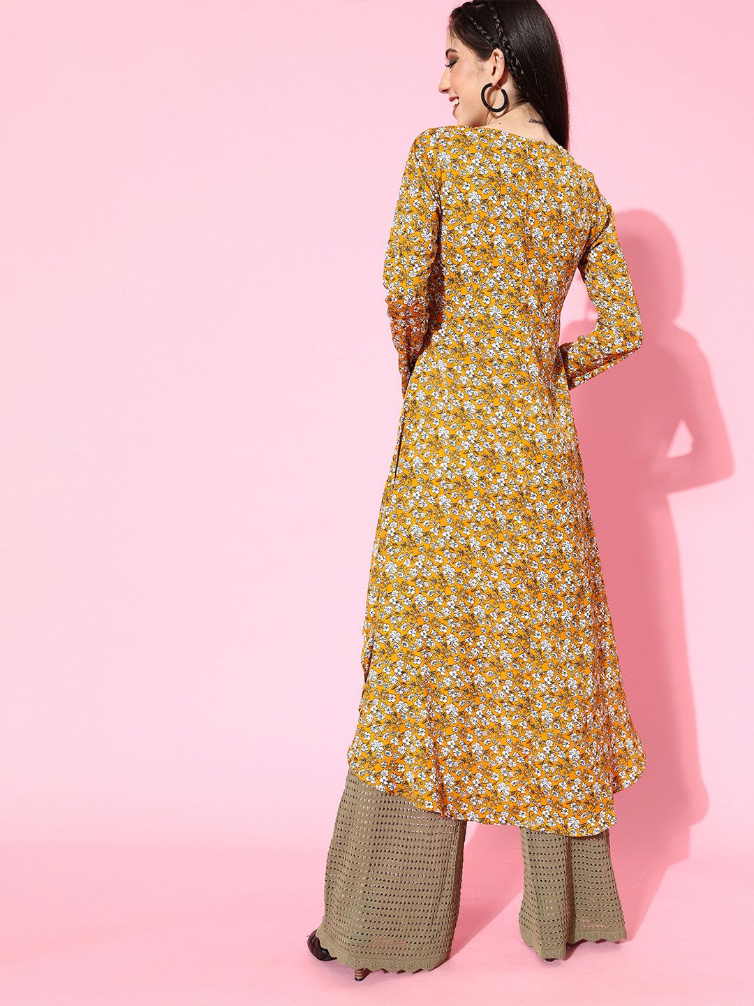 Berrylush Women Stylish Mustard Floral Asymmetrical Top