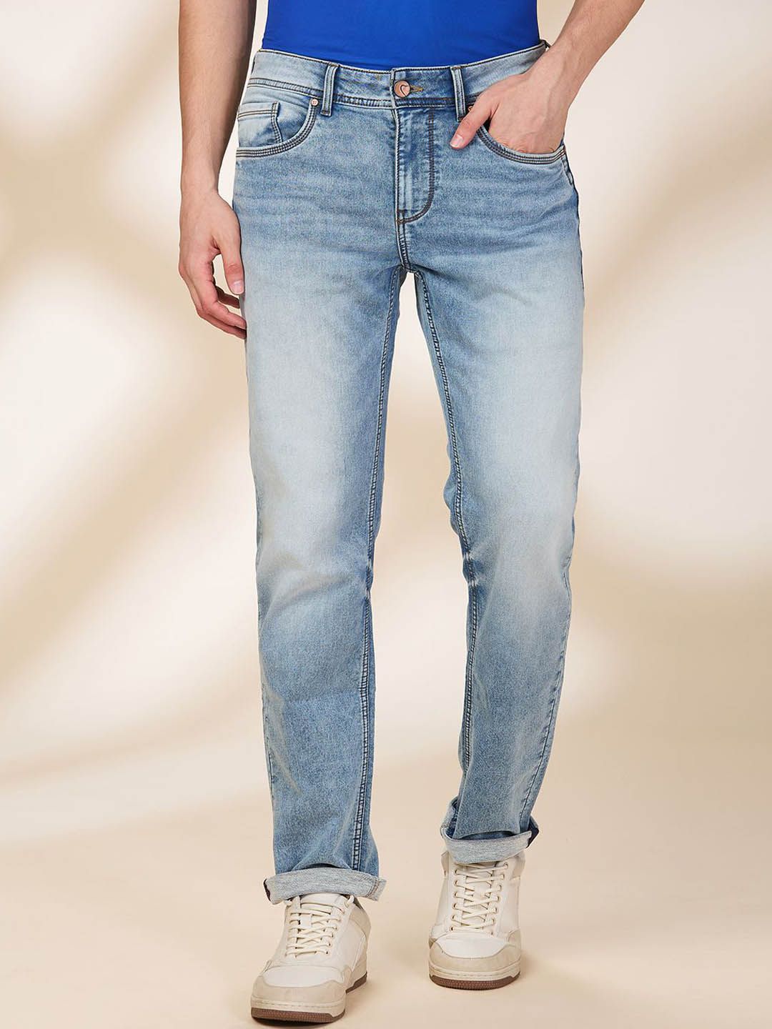 Being Human Men Straight Fit Mid-Rise Heavy Fade Stretchable Jeans
