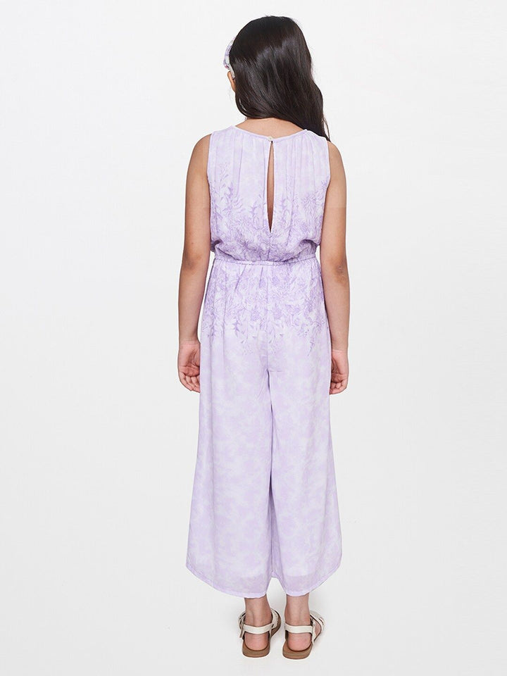 AND Girls lavender Floral Printed Basic Jumpsuit