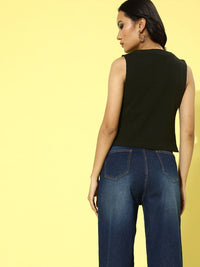 SASSAFRAS Women Stylish Black Self-Design Tweed Top