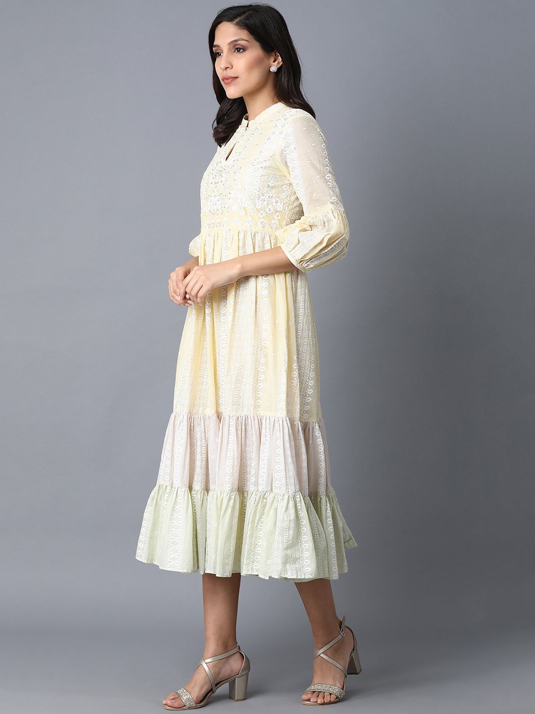 W Women Yellow Solid Empire Dress