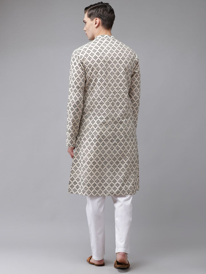 See Designs Men Beige Printed Regular Pure Cotton Kurta with Pyjamas