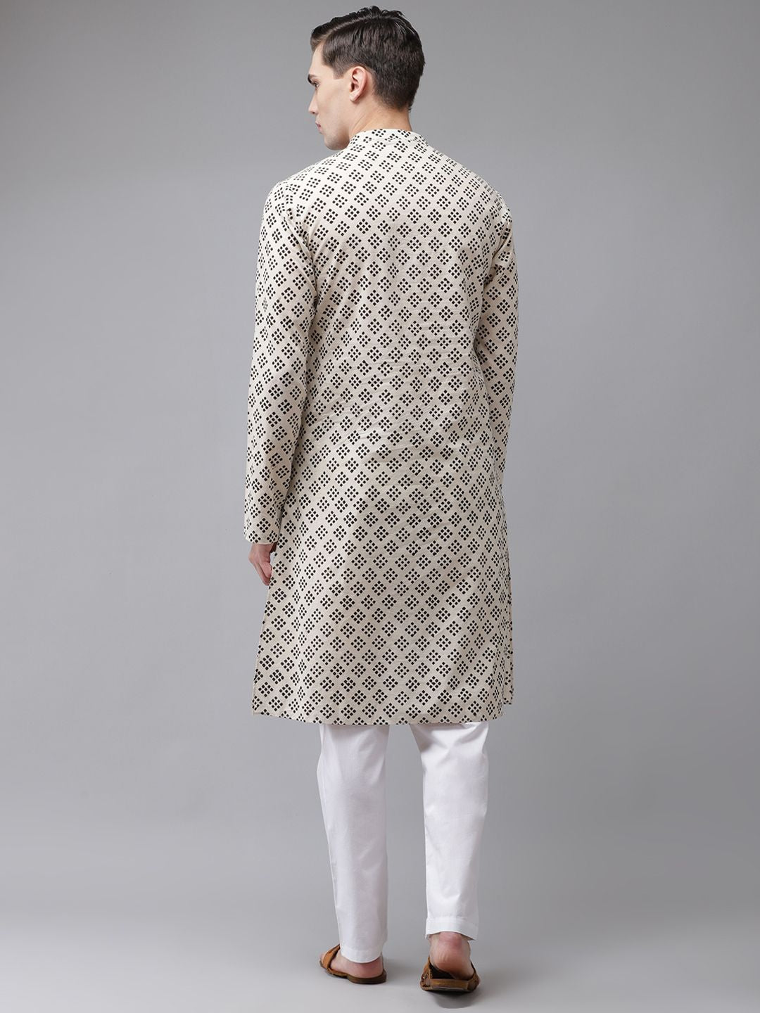 See Designs Men Beige Printed Regular Pure Cotton Kurta with Pyjamas