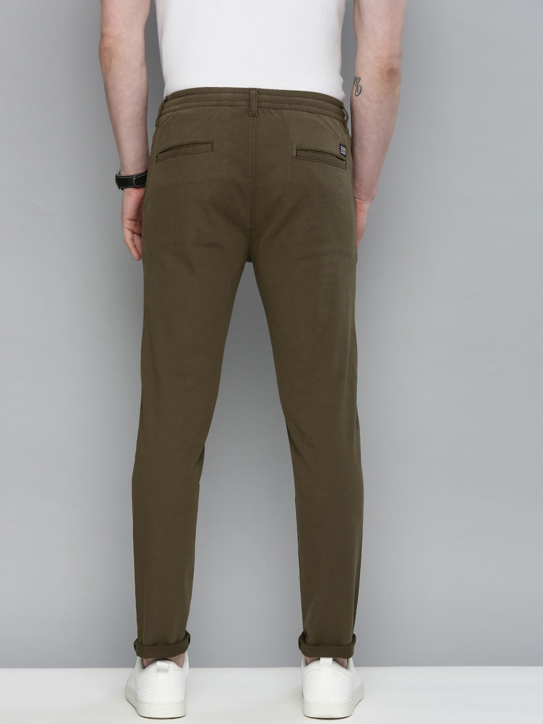 The Indian Garage Co Men Olive Green Slim Fit Chinos Trousers