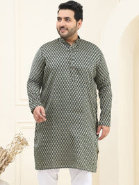 SOJANYA PLUS Men Bottle Green & Golden Jacquard Silk Woven Design Straight Kurta