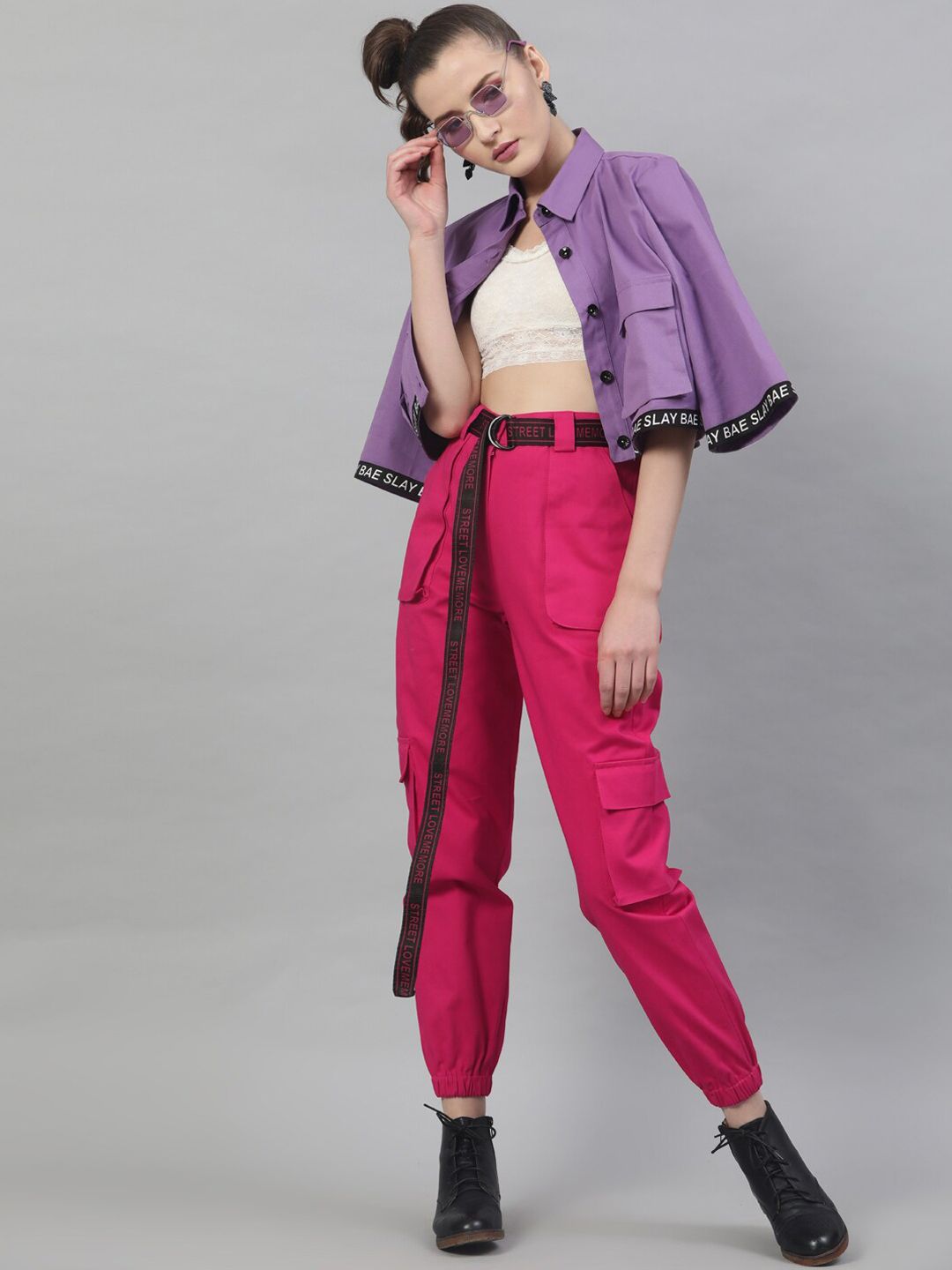 STREET 9 Women Fuchsia Pure Cotton Joggers