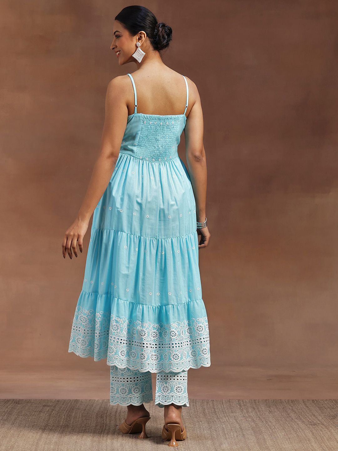 Libas Floral Panelled Schiffli Thread Work Pure Cotton Kurta With Trouser