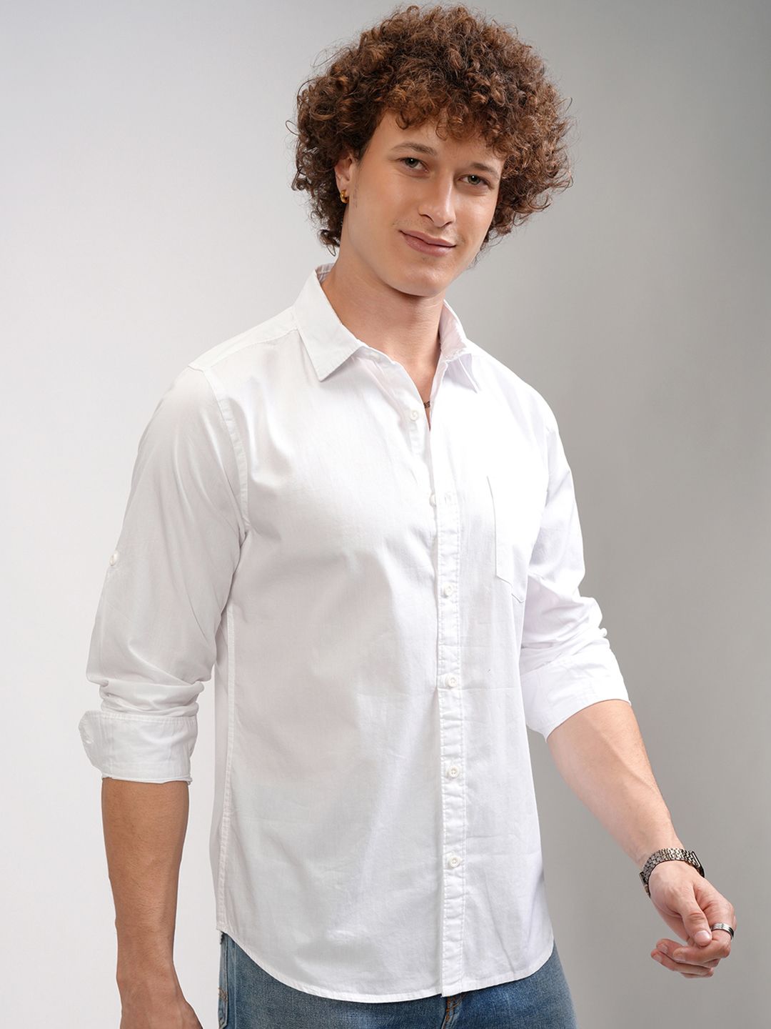 HIGHLANDER Men White Slim Fit Casual Shirt