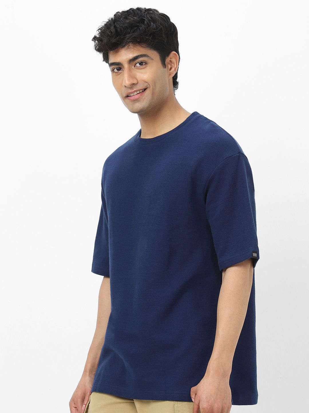 Urbano Fashion Men Textured Round Neck Oversized Half Sleeve Cotton T-Shirt