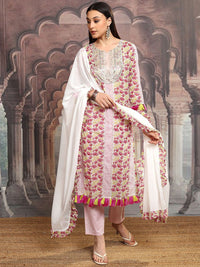 Vishudh Women Floral Printed Regular Pure Cotton Kurta with Trousers & With Dupatta