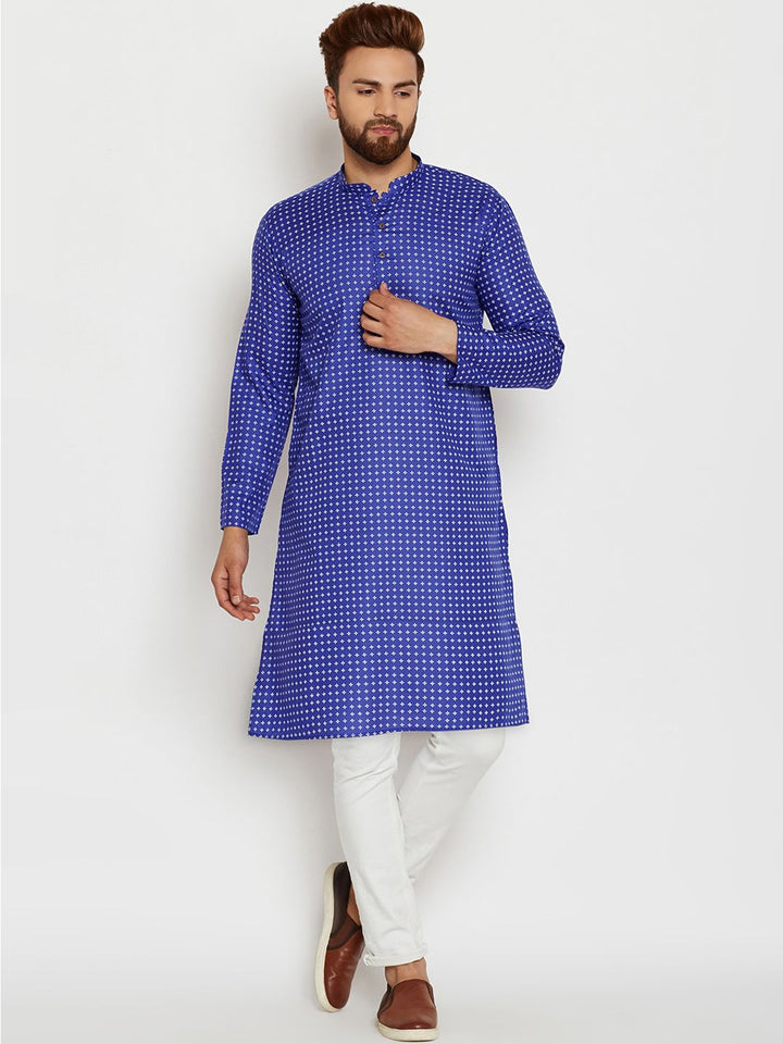 SOJANYA Kurta Lurus Bercetak Biru & Putih