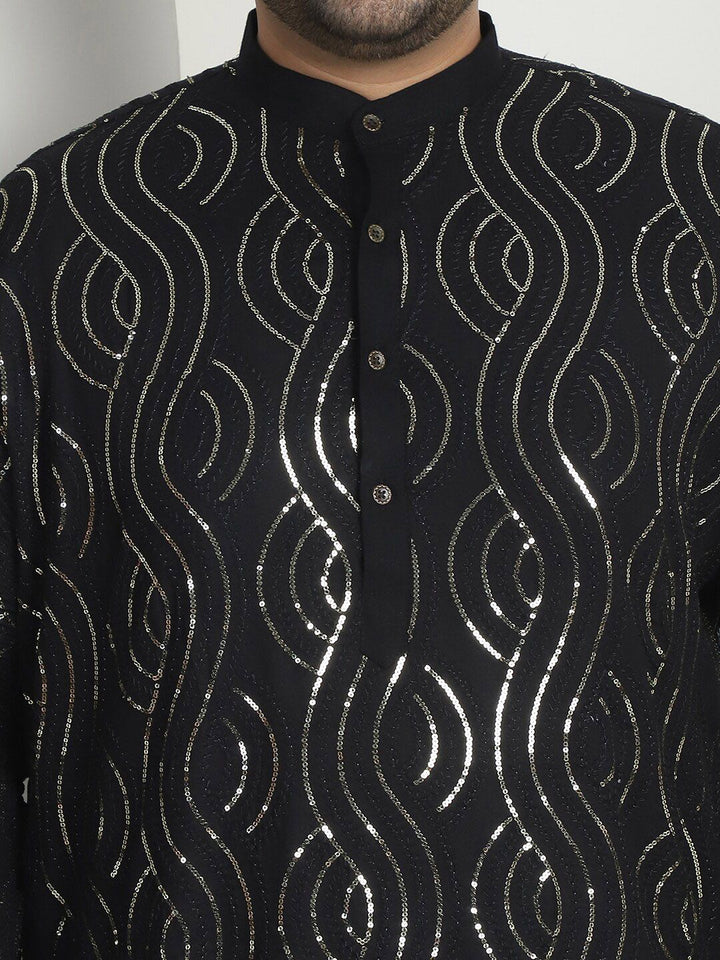 SOJANYA PLUS Geometric Embroidered Sequinned Mandarin Collar Cotton Straight Kurta
