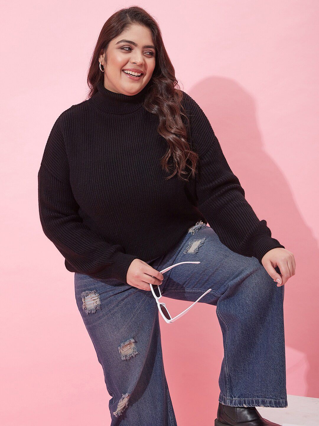 CURVY STREET Women Plus Size Ribbed Acrylic Pullover