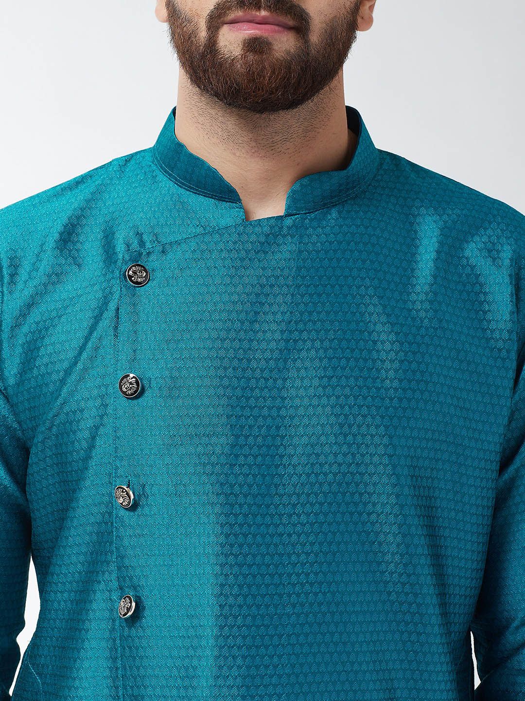 SOJANYA Kurta Lurus Bercetak Biru Lelaki