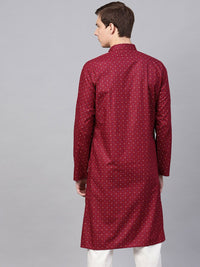 SOJANYA Men Maroon Printed Straight Kurta