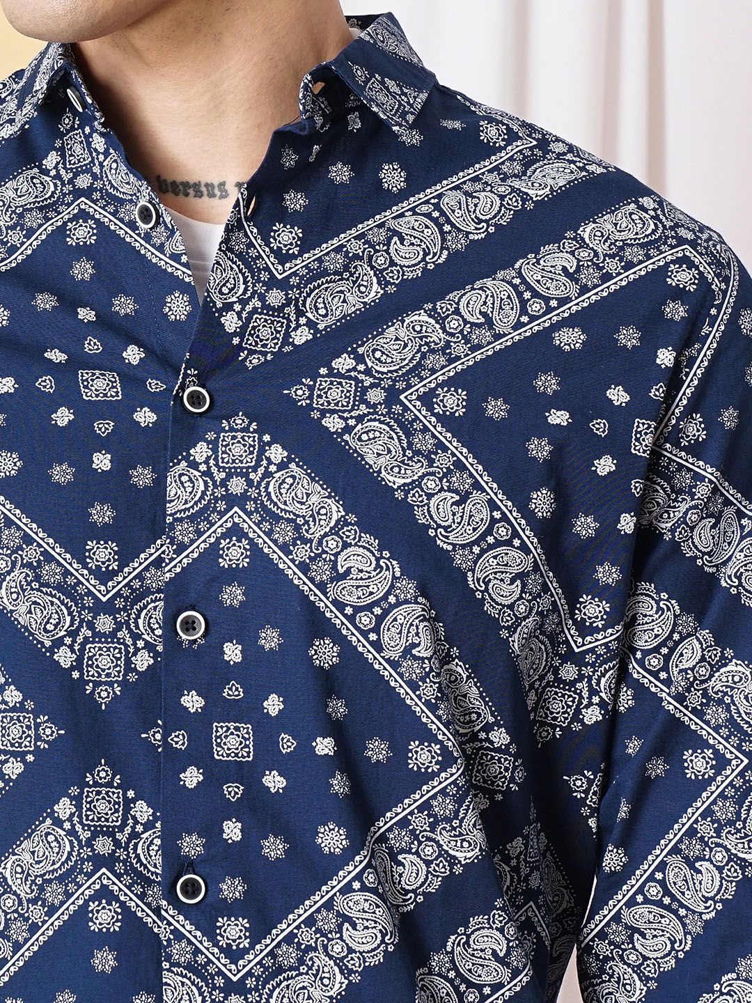 The Indian Garage Co Men Navy Blue & White Printed Casual Shirt