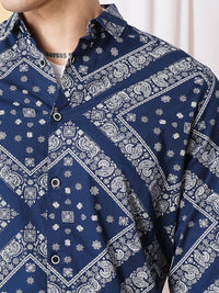 The Indian Garage Co Men Navy Blue & White Printed Casual Shirt