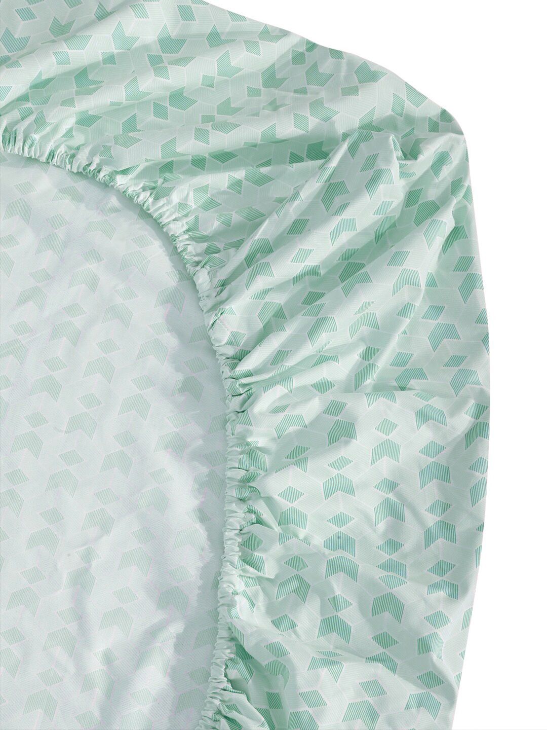 KLOTTHE Hijau Kapas Geometrik 300 TC Dilengkapi Cadar King Halus dengan 2 Sarung Bantal-98 x 87 inci