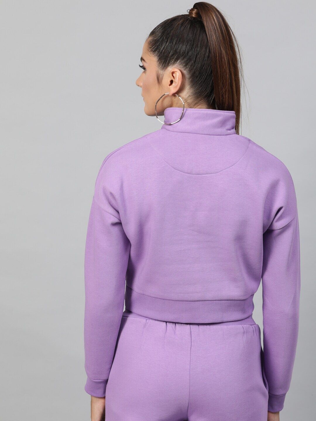 STREET 9 Women Lavender Solid Crop Sweatshirt