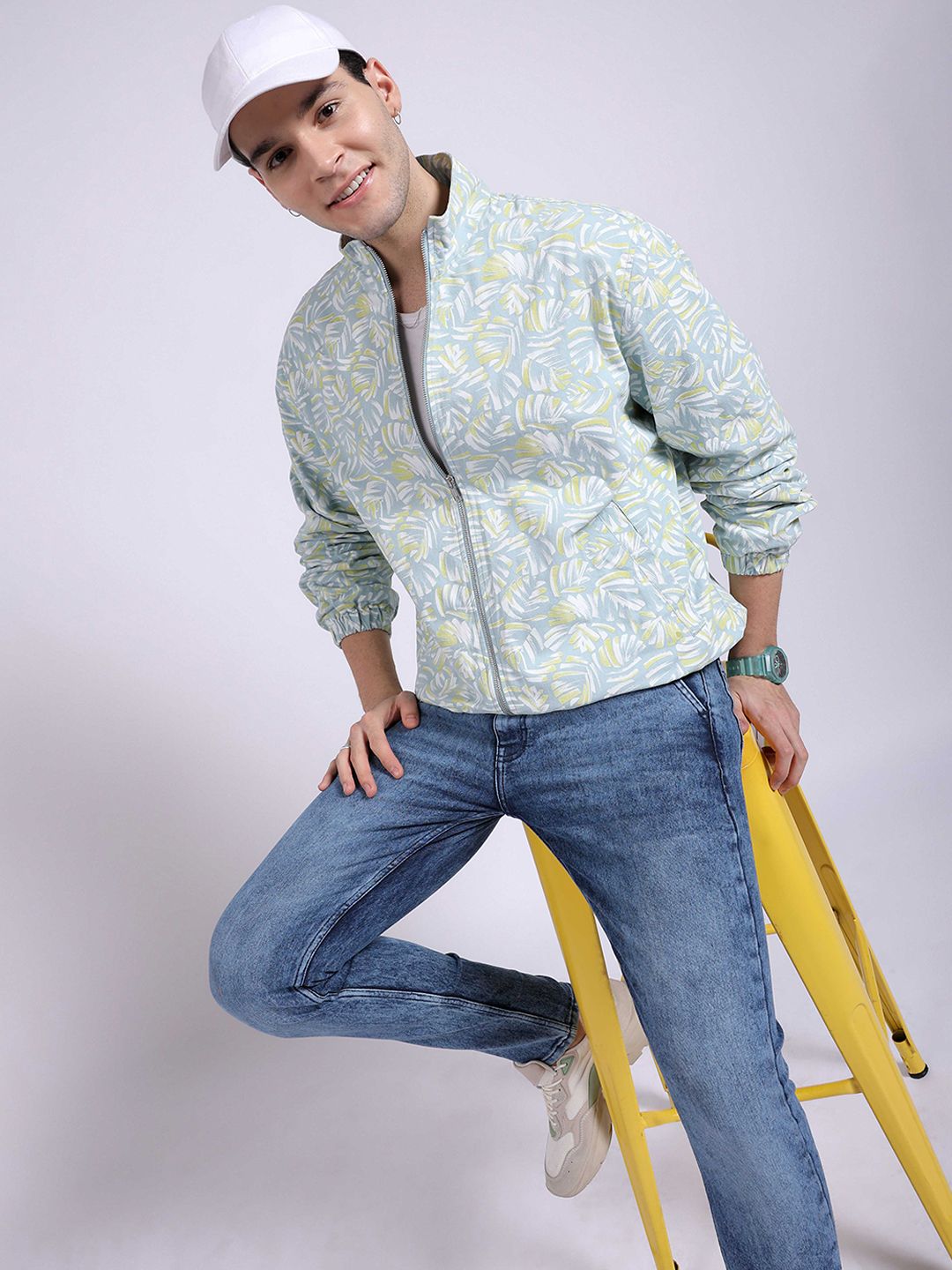 The Indian Garage Co Floral Printed Lightweight Cotton Bomber Jacket