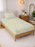 Myntra Elegant Homes Green & Pink Floral 300 TC Single Bedsheet with 1 Pillow Covers