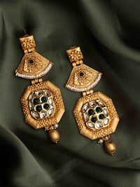 PANASH 22Ct Gold Plated Kundan Studded Drop Earrings