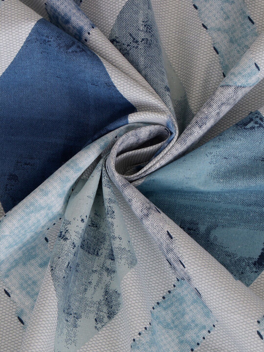 KLOTTHE Blue & White Geometric Printed Pure Cotton 400 TC Fitted Single Bedsheet Set