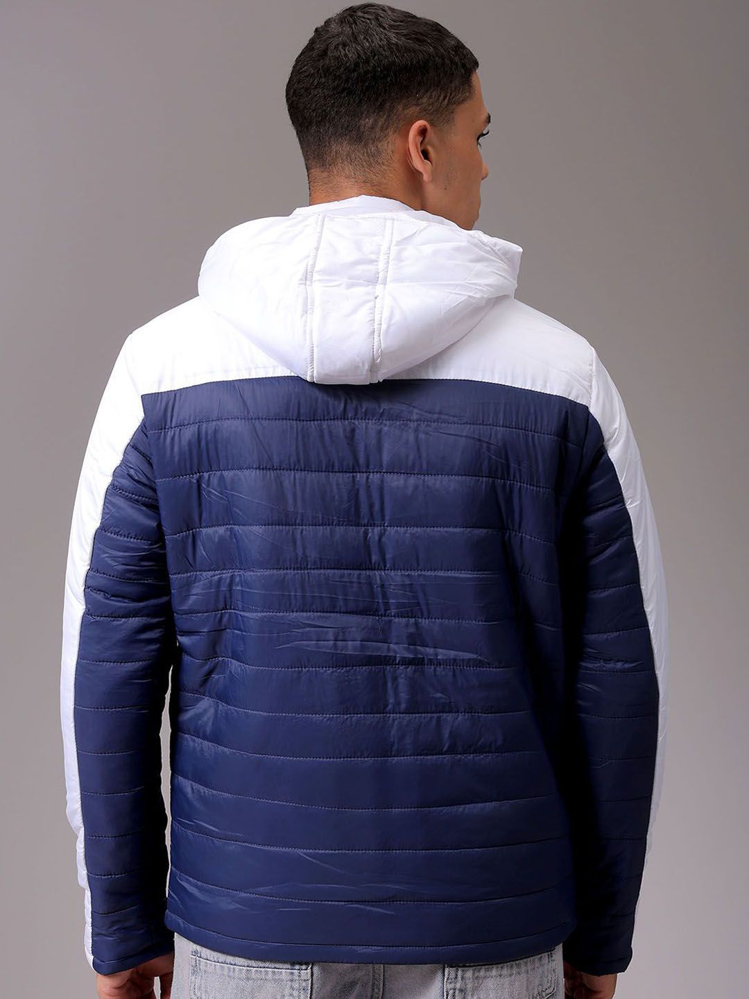 The Indian Garage Co Men Blue Colourblocked Detachable Hood Padded Jacket